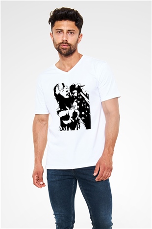 Axl Rose Beyaz Unisex V Yaka Tişört T-Shirt