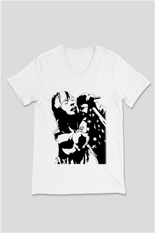 Axl Rose Beyaz Unisex V Yaka Tişört T-Shirt