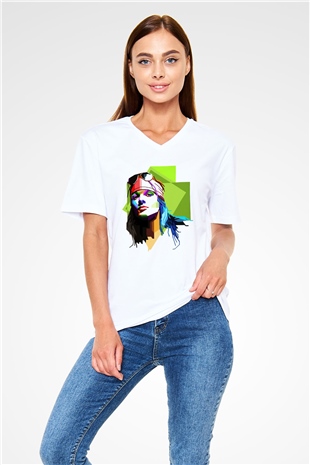Axl Rose Beyaz Unisex V Yaka Tişört T-Shirt