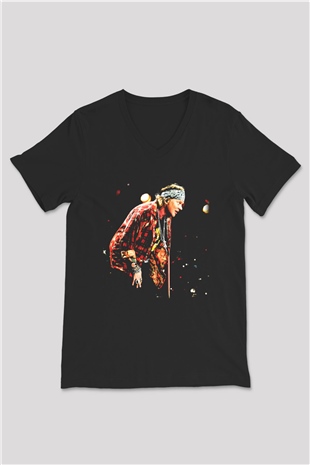 Axl Rose Siyah Unisex V Yaka Tişört T-Shirt