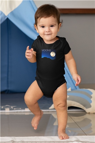 Ay Baskılı Siyah Bebek Body - Zıbın