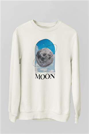 Ay Baskılı Unisex Ekru Sweatshirt