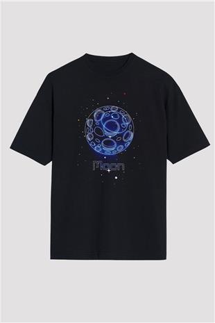 Ay Çizim Baskılı Unisex Oversize Tişört - Tshirt