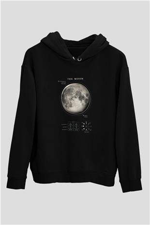 Ay Fiziksel Özellikleri Baskılı Unisex Siyah Hoodie