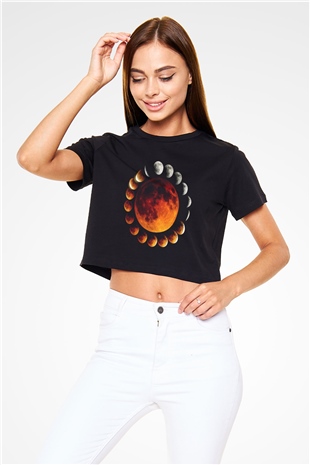 Ay Siyah Crop Top Tişört