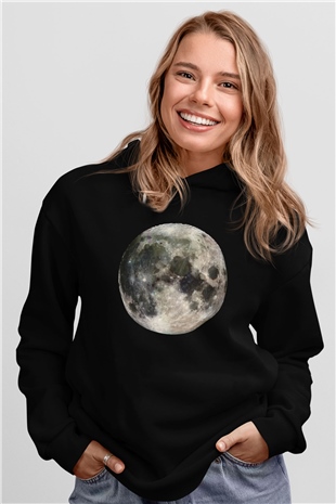 Ay Siyah Unisex Kapüşonlu Sweatshirt