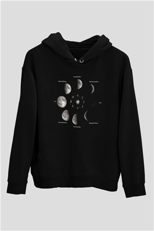Ay Siyah Unisex Kapüşonlu Sweatshirt