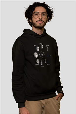 Ay Siyah Unisex Kapüşonlu Sweatshirt