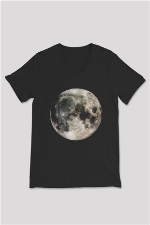 Ay Siyah Unisex V Yaka Tişört T-Shirt