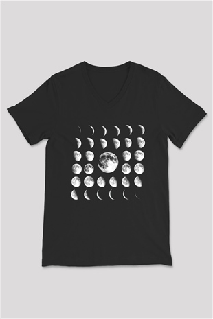 Ay Siyah Unisex V Yaka Tişört T-Shirt