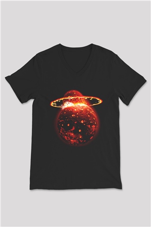 Ay Siyah Unisex V Yaka Tişört T-Shirt