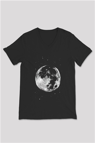 Ay Siyah Unisex V Yaka Tişört T-Shirt