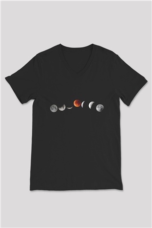 Ay Siyah Unisex V Yaka Tişört T-Shirt