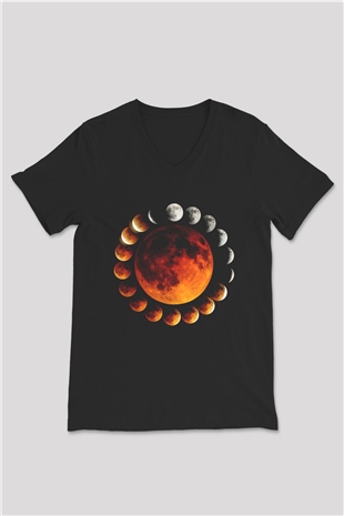 Ay Siyah Unisex V Yaka Tişört T-Shirt
