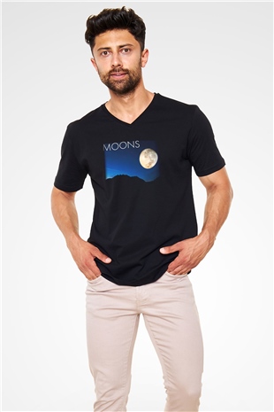 Ay Siyah Unisex V Yaka Tişört T-Shirt