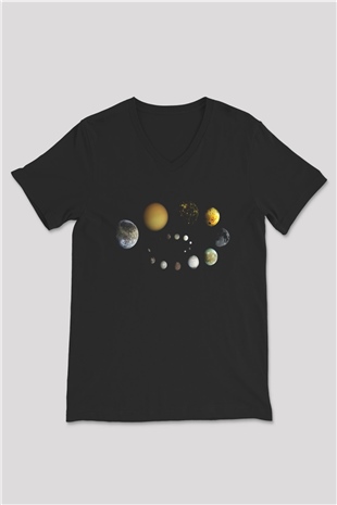 Ay Siyah Unisex V Yaka Tişört T-Shirt