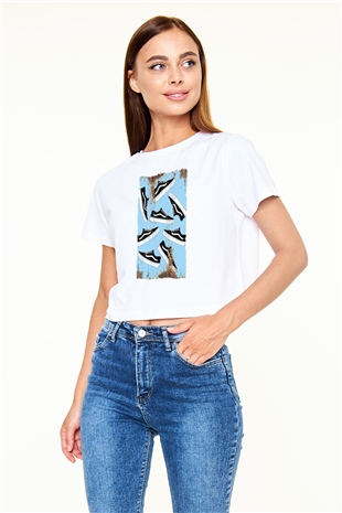Ayakkabıcı Beyaz  Crop Top Tişört