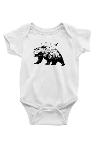 Ayı Baskılı Beyaz Unisex Bebek Body - Zıbın