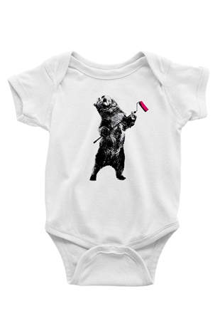 Ayı Baskılı Beyaz Unisex Bebek Body - Zıbın