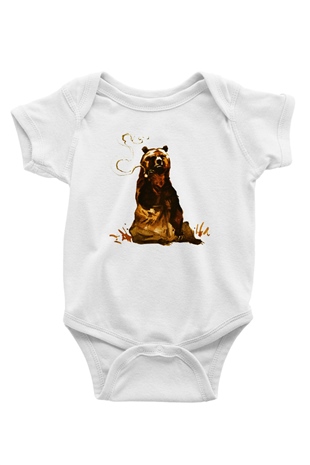 Ayı Baskılı Beyaz Unisex Bebek Body - Zıbın