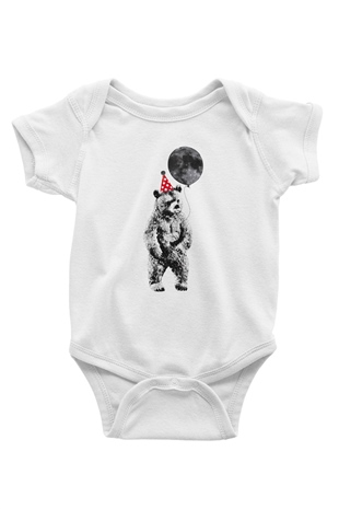 Ayı Baskılı Beyaz Unisex Bebek Body - Zıbın
