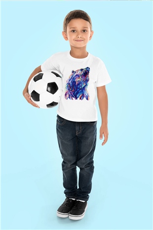 Ayı Baskılı Beyaz Unisex Çocuk Tişört
