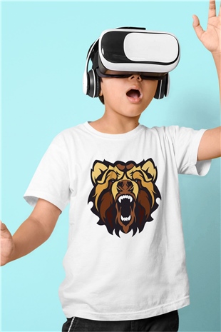 Ayı Baskılı Beyaz Unisex Çocuk Tişört