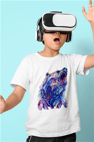 Ayı Baskılı Beyaz Unisex Çocuk Tişört