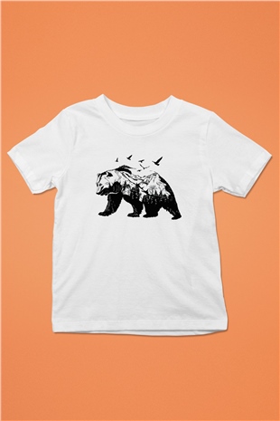Ayı Baskılı Beyaz Unisex Çocuk Tişört