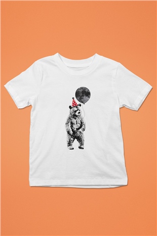 Ayı Baskılı Beyaz Unisex Çocuk Tişört