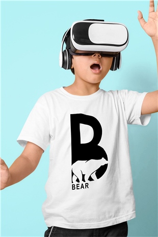 Ayı Baskılı Beyaz Unisex Çocuk Tişört