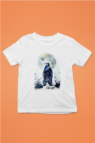 Ayı Baskılı Beyaz Unisex Çocuk Tişört