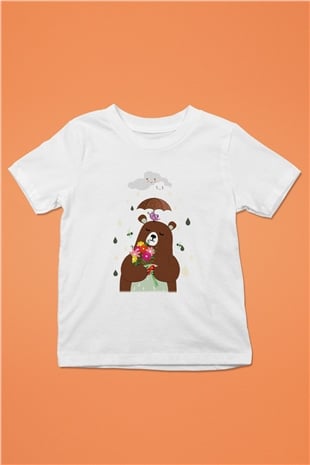 Ayı Baskılı Beyaz Unisex Çocuk Tişört