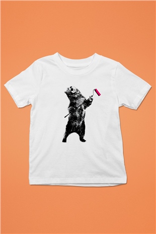 Ayı Baskılı Beyaz Unisex Çocuk Tişört