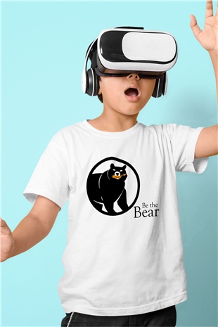 Ayı Baskılı Beyaz Unisex Çocuk Tişört