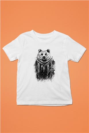 Ayı Baskılı Beyaz Unisex Çocuk Tişört