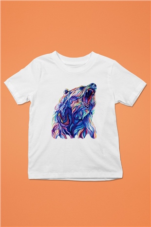 Ayı Baskılı Beyaz Unisex Çocuk Tişört