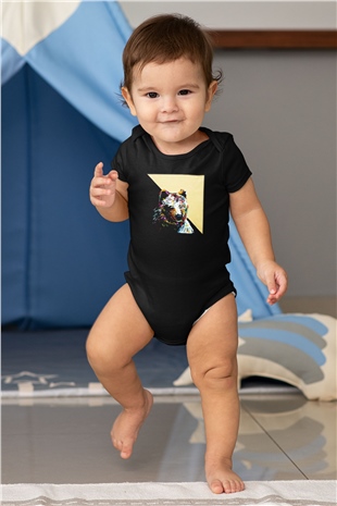 Ayı Baskılı Siyah Bebek Body - Zıbın