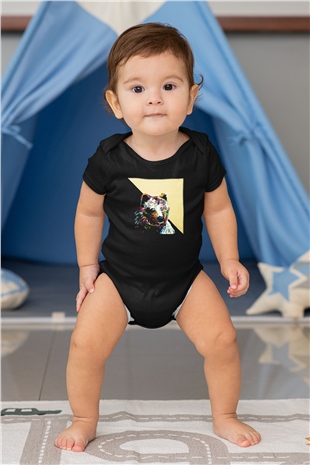 Ayı Baskılı Siyah Bebek Body - Zıbın