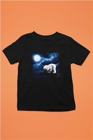 Ayı Baskılı Siyah Unisex Çocuk Tişört