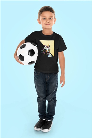 Ayı Baskılı Siyah Unisex Çocuk Tişört