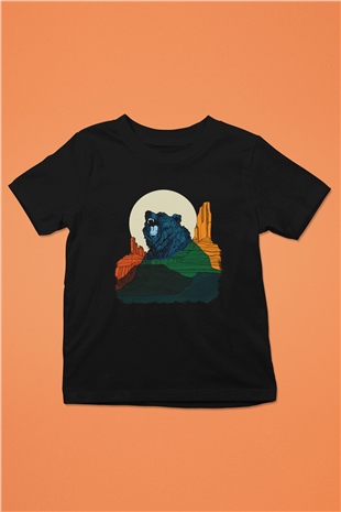 Ayı Baskılı Siyah Unisex Çocuk Tişört