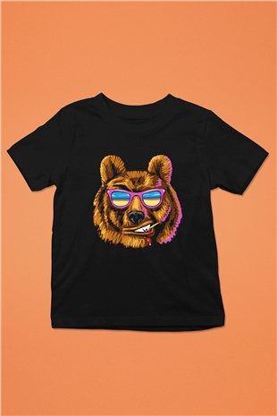 Ayı Baskılı Siyah Unisex Çocuk Tişört