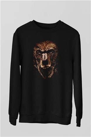 Ayı Baskılı Unisex Siyah  Sweatshirt