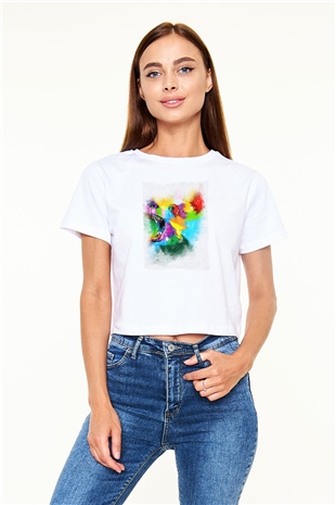 Ayı Beyaz  Crop Top Tişört