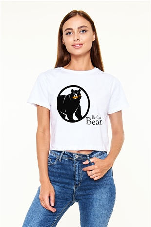 Ayı Beyaz Croptop Tişört