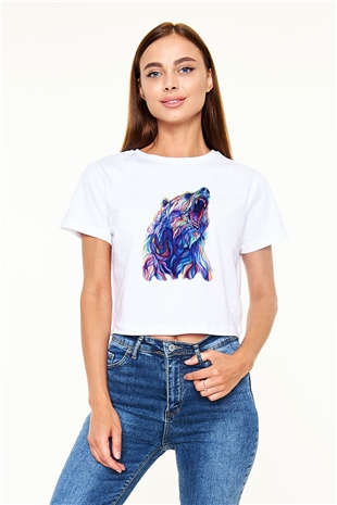 Ayı Beyaz Croptop Tişört
