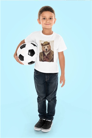 Ayı Beyaz Unisex Çocuk Tişört