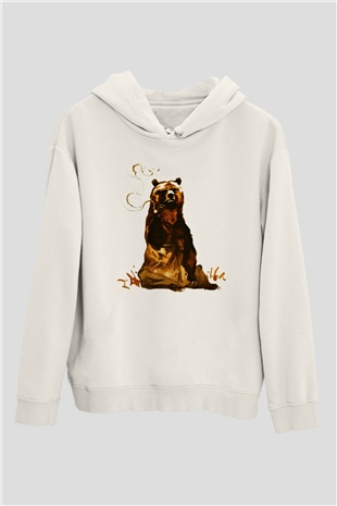 Ayı Beyaz Unisex Kapşonlu Sweatshirt