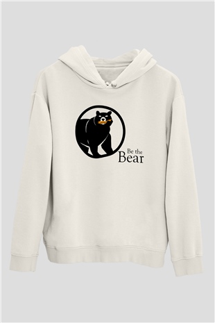 Ayı Beyaz Unisex Kapşonlu Sweatshirt